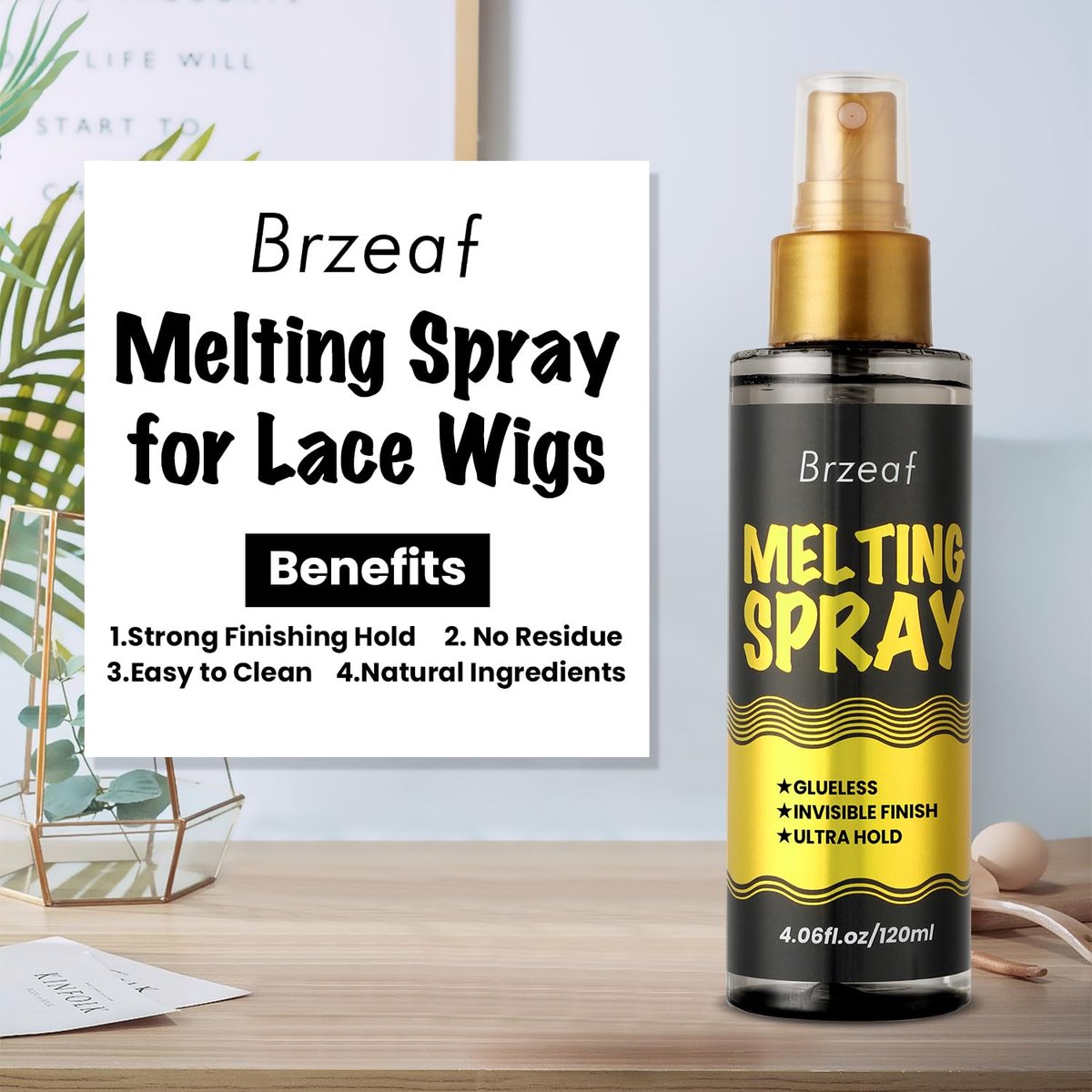 Brzeaf Lace Melting Spray und Wig Band (120 ml) – Extremer Halt für Perücken, schnelltrocknend, natürlicher Finish