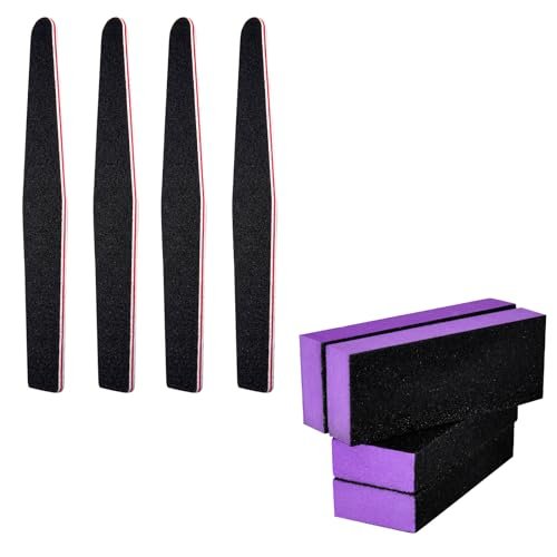 LNAUJS Professionelles Maniküre-Werkzeug-Set, 8-teiliges Nagelfeilen- und Buffer-Set, Schwarze Nagelfeile mit 100/180er Körnung zum Schleifen, Polieren und Glätten
