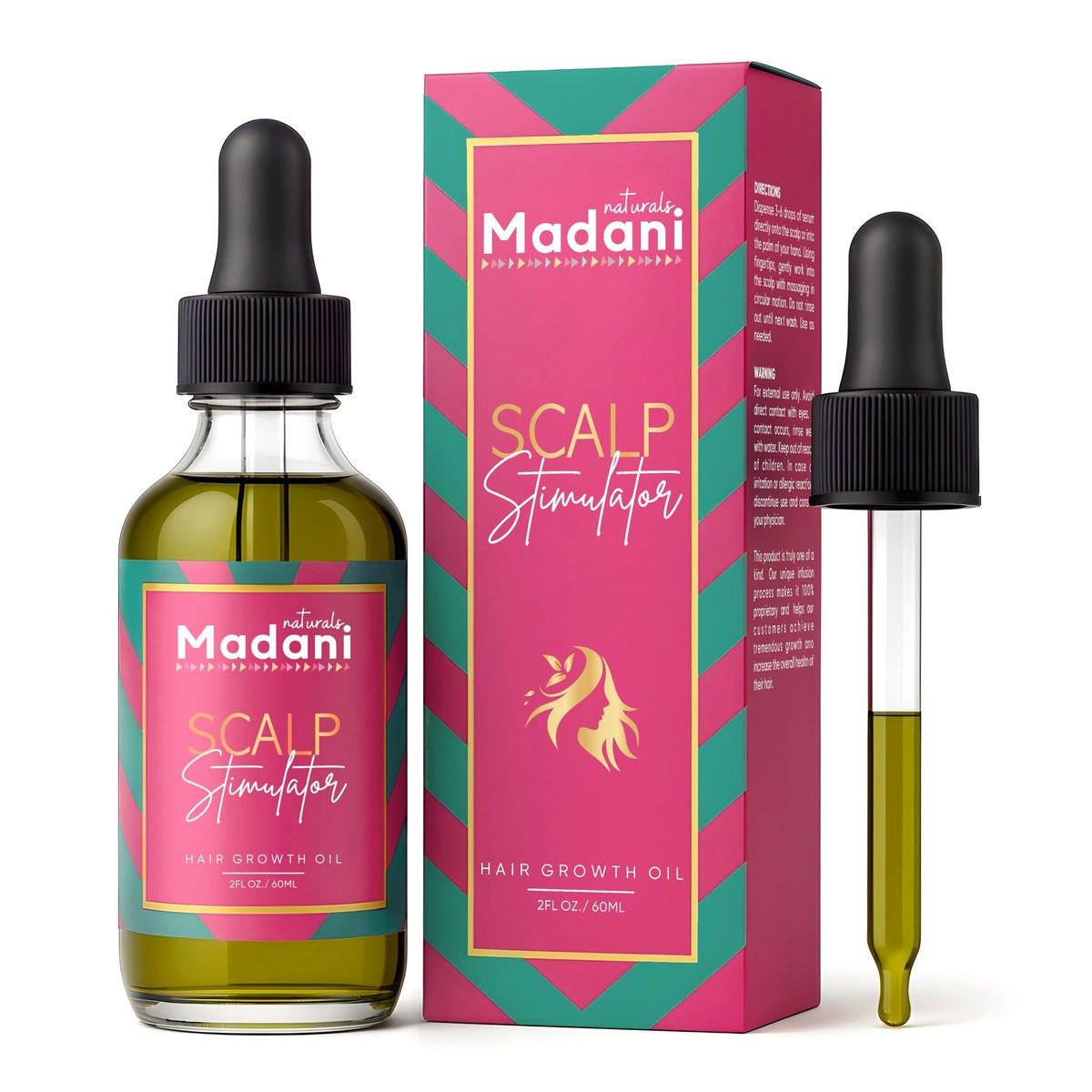 Madani Naturals Scalp Stimulator Haarwuchsöl mit Rosmarinöl & Minze – Haarbruch und trockene Kopfhaut Behandlung für alle Haartypen, stärkt das Haar und stoppt Haarausfall, 60 ml