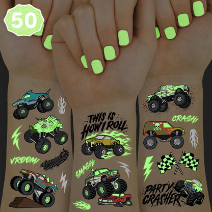 xo, Fetti Glow In The Dark Monster Truck Tattoos – 50 Folienstile | Geburtstagsdekoration, Partygeschenke für Jungen, Kunsthandwerk für Kinder