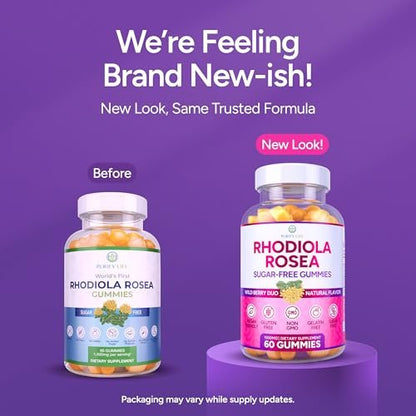 Zuckerfreie Rhodiola Rosea Gummibärchen (1500 mg/Portion) - Cortisol Detox & Nebennierenunterstützung - Rhodiola Rosea Supplement für Stimmung, Ausdauer & Leistung, Motivation, Non-GMO, 60 vegane Fruchtgummis