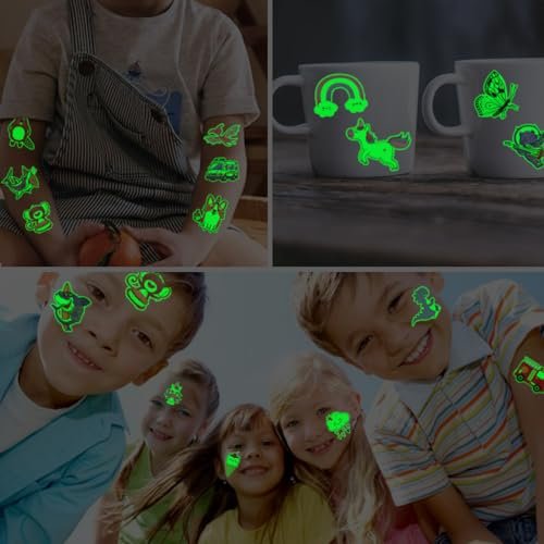 CHARLENT 204 Stück einzeln verpackte leuchtende temporäre Tattoos für Kinder – leuchtende Tattoos für Jungen und Mädchen, Geburtstagsfeier-Geschenke, Goodie-Bag-Füller