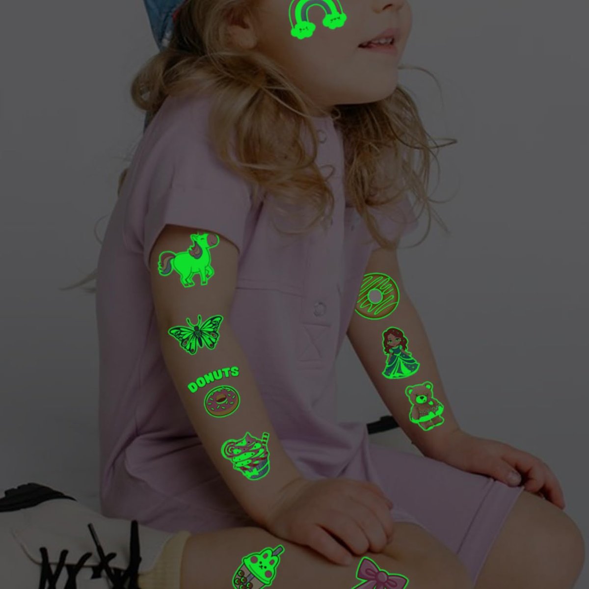 CHARLENT 204 Stück einzeln verpackte leuchtende temporäre Tattoos für Kinder – leuchtende Tattoos für Jungen und Mädchen, Geburtstagsfeier-Geschenke, Goodie-Bag-Füller