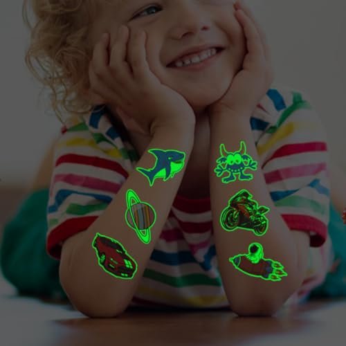 CHARLENT 204 Stück einzeln verpackte leuchtende temporäre Tattoos für Kinder – leuchtende Tattoos für Jungen und Mädchen, Geburtstagsfeier-Geschenke, Goodie-Bag-Füller