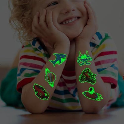 CHARLENT 204 Stück einzeln verpackte leuchtende temporäre Tattoos für Kinder – leuchtende Tattoos für Jungen und Mädchen, Geburtstagsfeier-Geschenke, Goodie-Bag-Füller