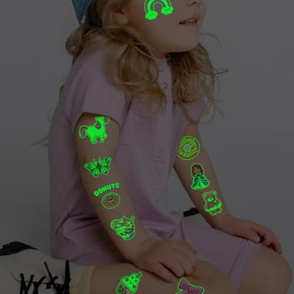 CHARLENT 204 Stück einzeln verpackte leuchtende temporäre Tattoos für Kinder – leuchtende Tattoos für Jungen und Mädchen, Geburtstagsfeier-Geschenke, Goodie-Bag-Füller