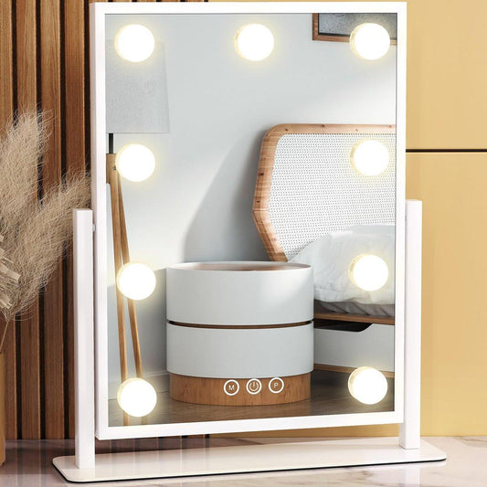 Dirket Spiegel mit Beleuchtung, LED-Makeup-Spiegel Hollywood-Spiegel mit 9 dimmbaren Glühbirnen und 3 Farbtemperaturmodi, intelligente Touch-Steuerung, 360°-Drehung