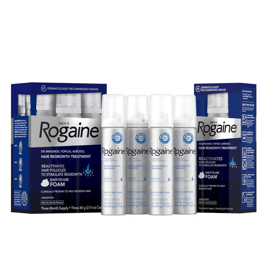 Rogaine Men's 5% Minoxidil Schaum – Haarwuchsbehandlung, FDA-zugelassen, extra stark, unparfümiert, 4-Monats-Vorrat (4 x 2,11 oz Dosen)