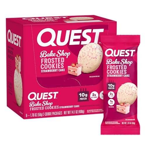 Quest Nutrition Frosted Cookies Twin Pack, Erdbeerkuchen, 1g Zucker, 10g Protein, 2g Netto-Kohlenhydrate, Glutenfrei, 16 Kekse