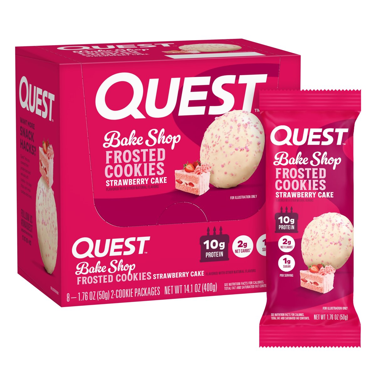 Quest Nutrition Frosted Cookies Twin Pack, Erdbeerkuchen, 1g Zucker, 10g Protein, 2g Netto-Kohlenhydrate, Glutenfrei, 16 Kekse