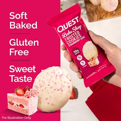 Quest Nutrition Frosted Cookies Twin Pack, Erdbeerkuchen, 1g Zucker, 10g Protein, 2g Netto-Kohlenhydrate, Glutenfrei, 16 Kekse