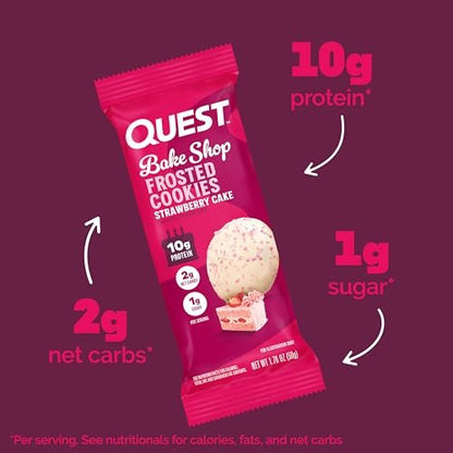 Quest Nutrition Frosted Cookies Twin Pack, Erdbeerkuchen, 1g Zucker, 10g Protein, 2g Netto-Kohlenhydrate, Glutenfrei, 16 Kekse