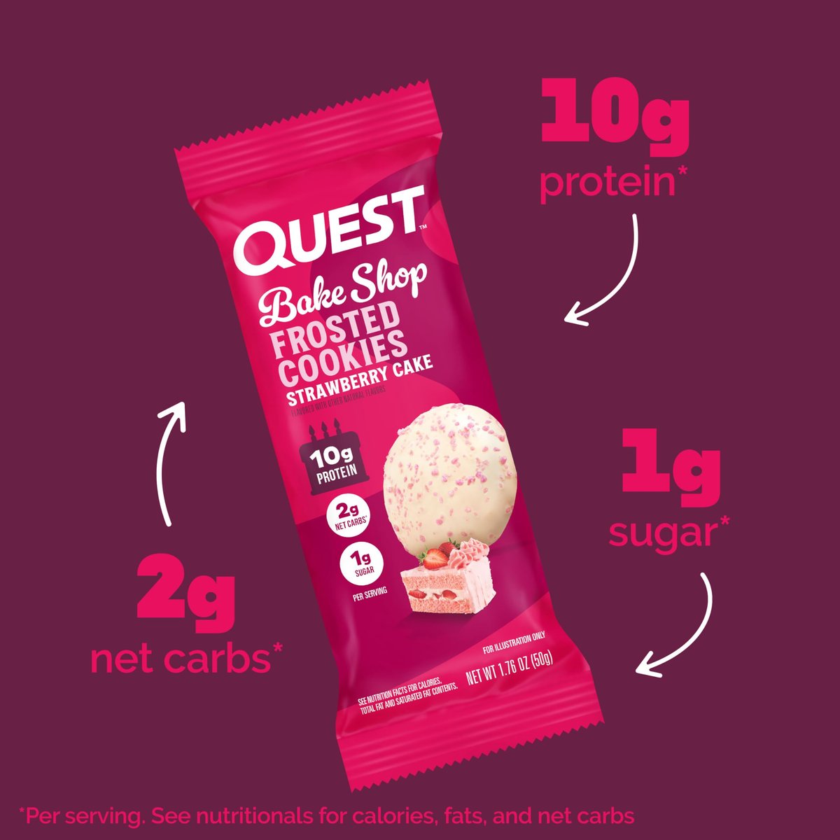 Quest Nutrition Frosted Cookies Twin Pack, Erdbeerkuchen, 1g Zucker, 10g Protein, 2g Netto-Kohlenhydrate, Glutenfrei, 16 Kekse