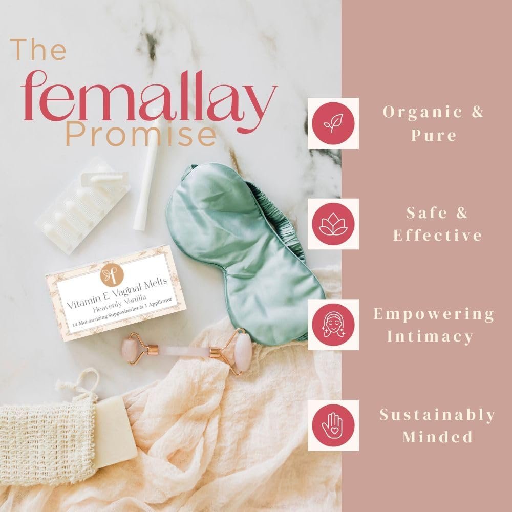Femallay Bio Vitamin E Vaginalschmelzzäpfchen – Weibliche Feuchtigkeit, Komfort & Hydration – Himmlische Vanille, 1-Pack (14 Stück)