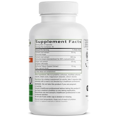 Bronson Kurkuma + Ingwer Extra Stark Gelenke & Verdauung mit BioPerine, Non-GMO, 120 Kapseln