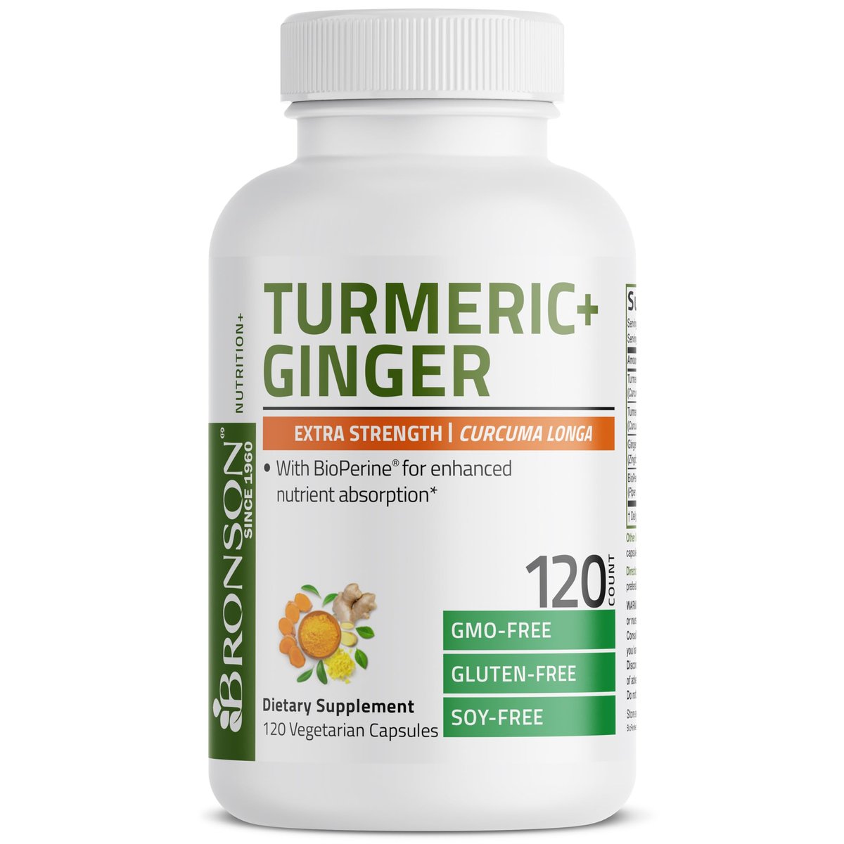Bronson Kurkuma + Ingwer Extra Stark Gelenke & Verdauung mit BioPerine, Non-GMO, 120 Kapseln
