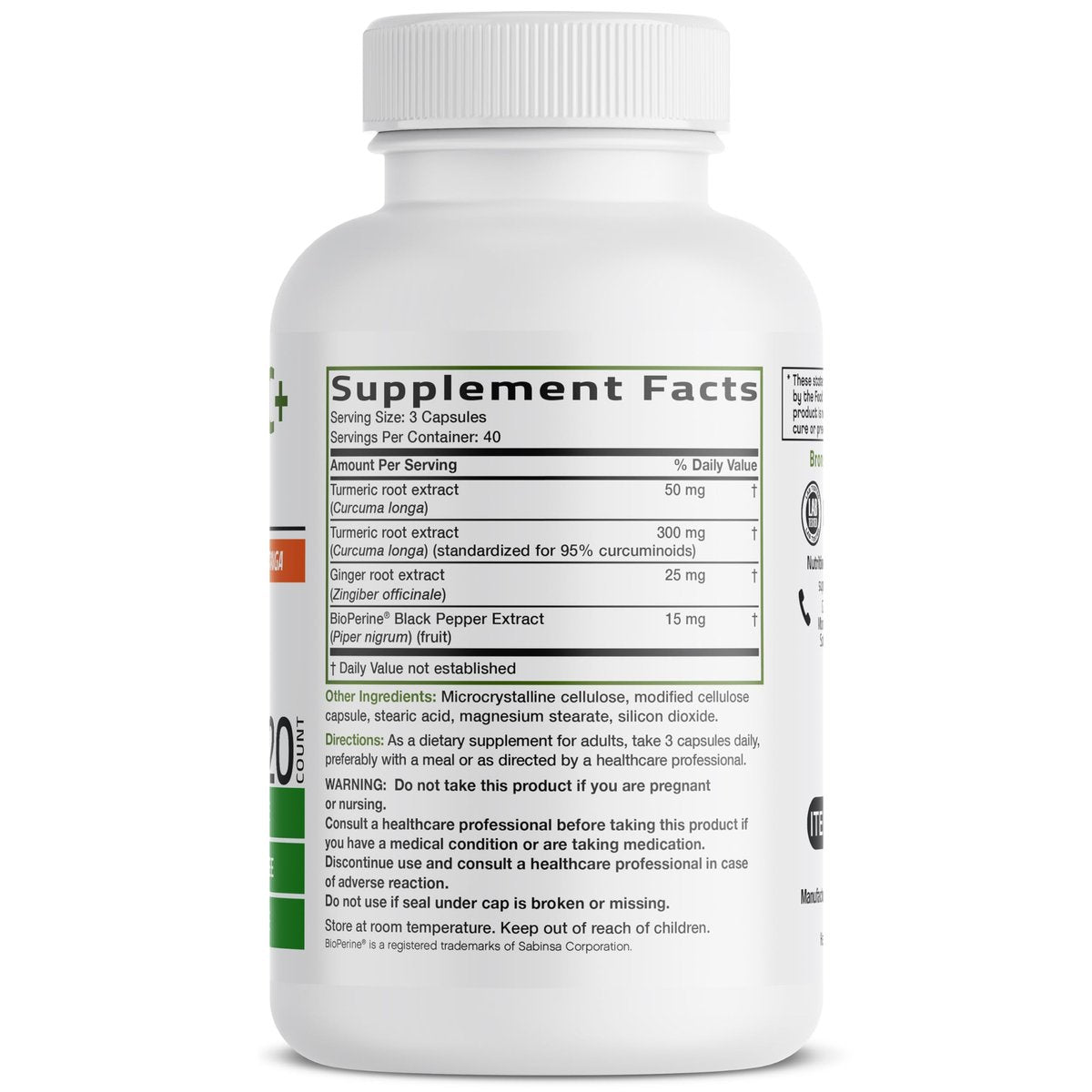 Bronson Kurkuma + Ingwer Extra Stark Gelenke & Verdauung mit BioPerine, Non-GMO, 120 Kapseln