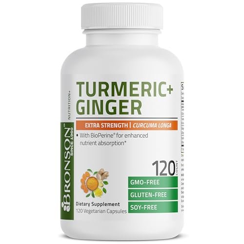 Bronson Kurkuma + Ingwer Extra Stark Gelenke & Verdauung mit BioPerine, Non-GMO, 120 Kapseln