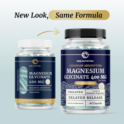 Magnesium Glycinat 400mg | Hochdosiertes, gut absorbierbares Magnesium für Schlaf, Ruhe, Muskelentspannung, Herz, Knochen & Nerven | Für Frauen & Männer | Fortschrittliche Mikroperlen | Chelatiertes Magnesiumglycinat | 60 Kapseln
