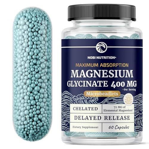 Magnesium Glycinat 400mg | Hochdosiertes, gut absorbierbares Magnesium für Schlaf, Ruhe, Muskelentspannung, Herz, Knochen & Nerven | Für Frauen & Männer | Fortschrittliche Mikroperlen | Chelatiertes Magnesiumglycinat | 60 Kapseln