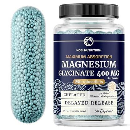 Magnesium Glycinat 400mg | Hochdosiertes, gut absorbierbares Magnesium für Schlaf, Ruhe, Muskelentspannung, Herz, Knochen & Nerven | Für Frauen & Männer | Fortschrittliche Mikroperlen | Chelatiertes Magnesiumglycinat | 60 Kapseln