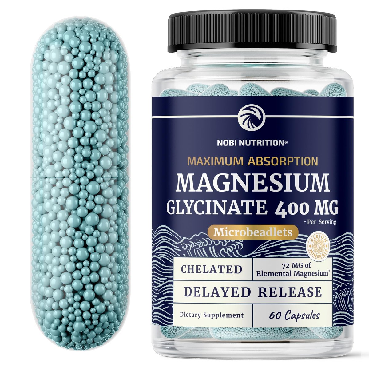 Magnesium Glycinat 400mg | Hochdosiertes, gut absorbierbares Magnesium für Schlaf, Ruhe, Muskelentspannung, Herz, Knochen & Nerven | Für Frauen & Männer | Fortschrittliche Mikroperlen | Chelatiertes Magnesiumglycinat | 60 Kapseln