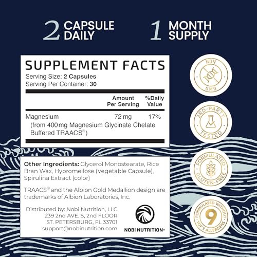 Magnesium Glycinat 400mg | Hochdosiertes, gut absorbierbares Magnesium für Schlaf, Ruhe, Muskelentspannung, Herz, Knochen & Nerven | Für Frauen & Männer | Fortschrittliche Mikroperlen | Chelatiertes Magnesiumglycinat | 60 Kapseln