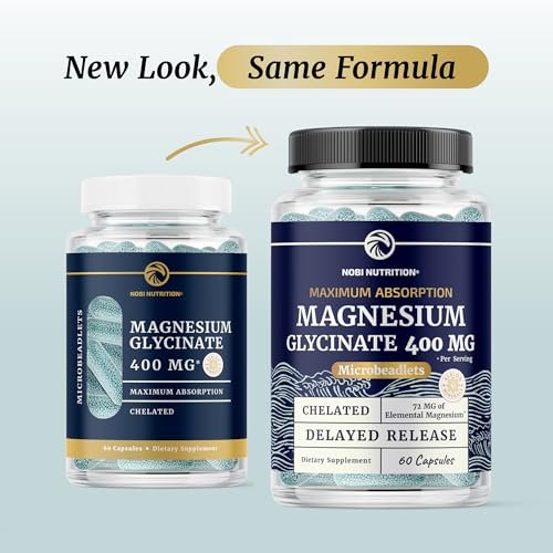 Magnesium Glycinat 400mg | Hochdosiertes, gut absorbierbares Magnesium für Schlaf, Ruhe, Muskelentspannung, Herz, Knochen & Nerven | Für Frauen & Männer | Fortschrittliche Mikroperlen | Chelatiertes Magnesiumglycinat | 60 Kapseln