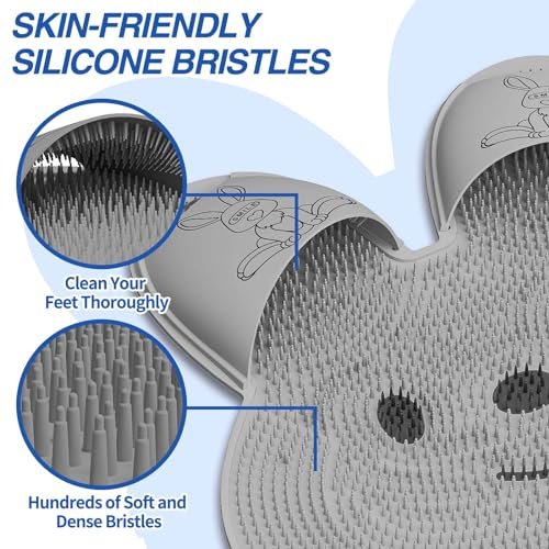 Manmihealth Extra-Large Shower Foot Scrubber Mat mit rutschfesten Saugnäpfen, hasenförmiger Silikon-Fußbürste für Männer & Frauen (Grau)