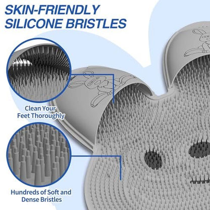 Manmihealth Extra-Large Shower Foot Scrubber Mat mit rutschfesten Saugnäpfen, hasenförmiger Silikon-Fußbürste für Männer & Frauen (Grau)