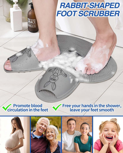 Manmihealth Extra-Large Shower Foot Scrubber Mat mit rutschfesten Saugnäpfen, hasenförmiger Silikon-Fußbürste für Männer & Frauen (Grau)