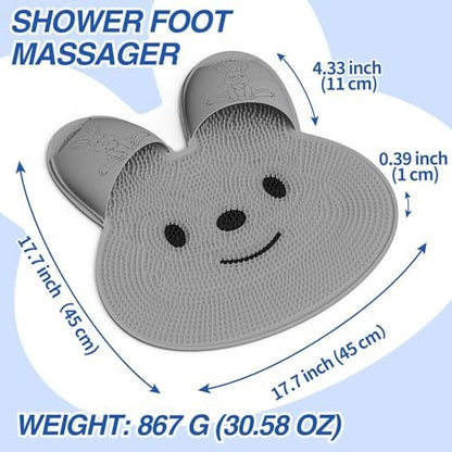 Manmihealth Extra-Large Shower Foot Scrubber Mat mit rutschfesten Saugnäpfen, hasenförmiger Silikon-Fußbürste für Männer & Frauen (Grau)
