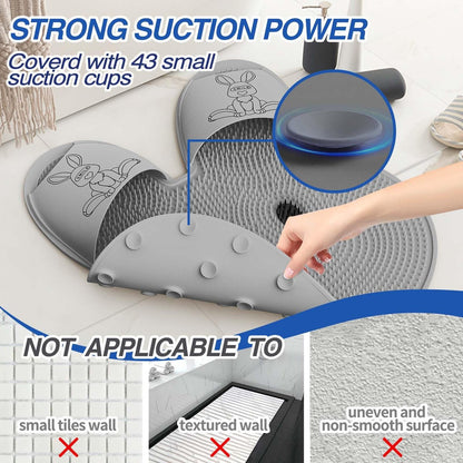 Manmihealth Extra-Large Shower Foot Scrubber Mat mit rutschfesten Saugnäpfen, hasenförmiger Silikon-Fußbürste für Männer & Frauen (Grau)