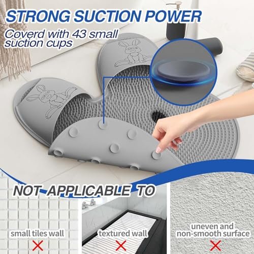 Manmihealth Extra-Large Shower Foot Scrubber Mat mit rutschfesten Saugnäpfen, hasenförmiger Silikon-Fußbürste für Männer & Frauen (Grau)