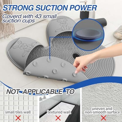 Manmihealth Extra-Large Shower Foot Scrubber Mat mit rutschfesten Saugnäpfen, hasenförmiger Silikon-Fußbürste für Männer & Frauen (Grau)