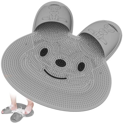 Manmihealth Extra-Large Shower Foot Scrubber Mat mit rutschfesten Saugnäpfen, hasenförmiger Silikon-Fußbürste für Männer & Frauen (Grau)
