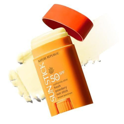 Nature Republic California Aloe Fresh Powdery Sun Stick SPF50+ | Korean Sonnencreme-Stick, Reisegröße, ohne Weißel, nicht klebrig, wasserbeständig, 21 g
