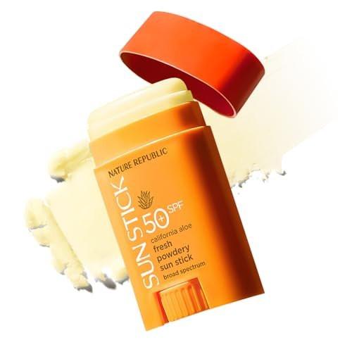 Nature Republic California Aloe Fresh Powdery Sun Stick SPF50+ | Korean Sonnencreme-Stick, Reisegröße, ohne Weißel, nicht klebrig, wasserbeständig, 21 g