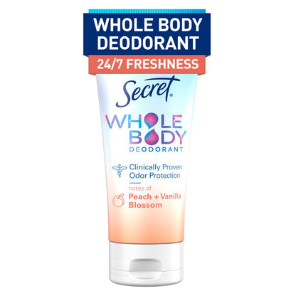 Secret Ganzkörper-Deodorant-Creme für Frauen, Duft nach Pfirsich & Vanilleblüte, aluminiumfrei, 72h Geruchsschutz, 85 g