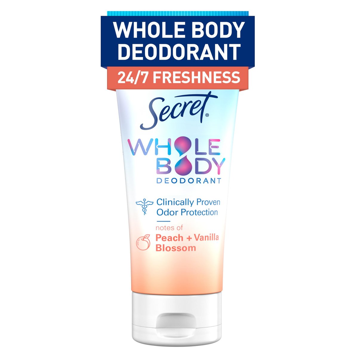 Secret Ganzkörper-Deodorant-Creme für Frauen, Duft nach Pfirsich & Vanilleblüte, aluminiumfrei, 72h Geruchsschutz, 85 g
