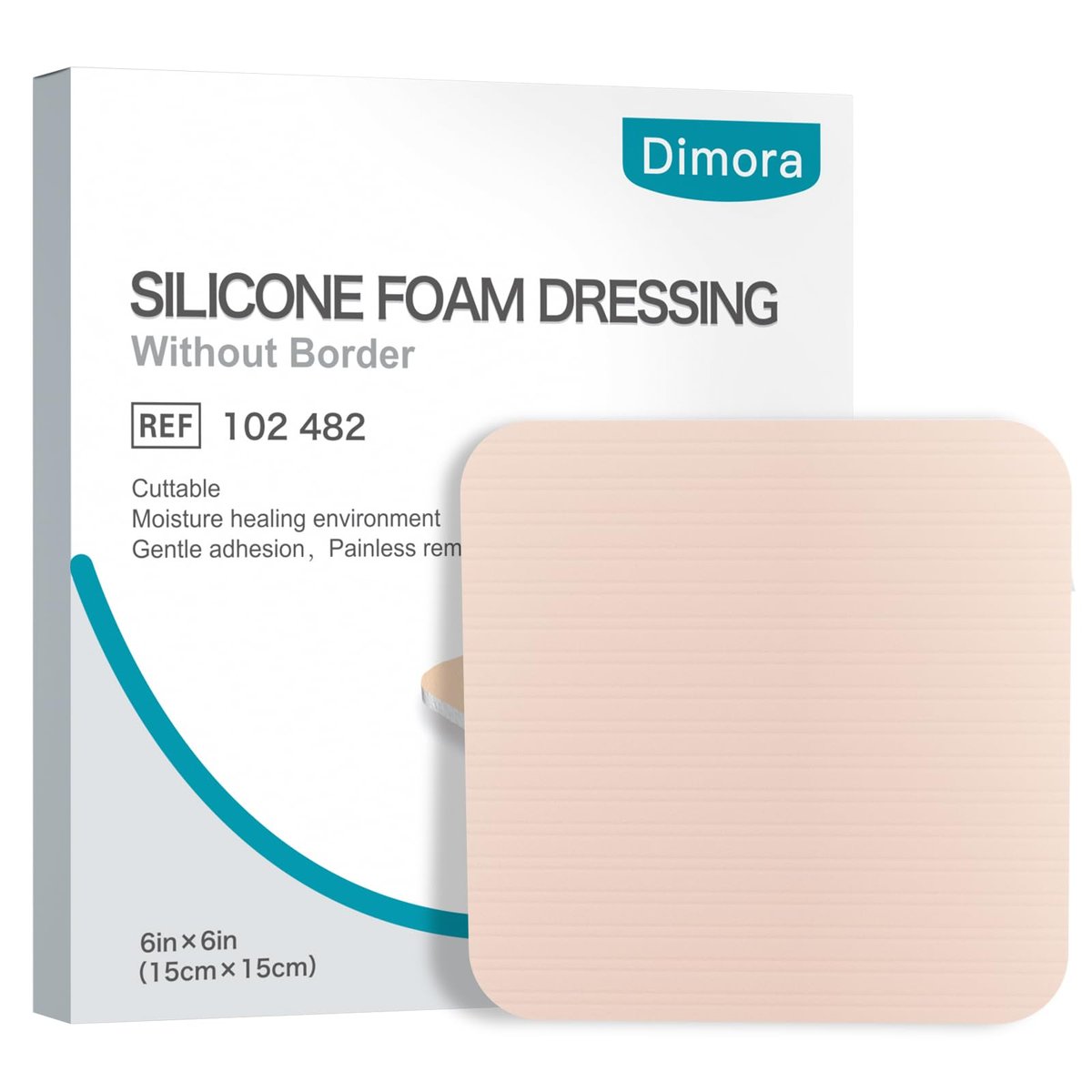 Dimora Silikon-Schaumverband ohne Rand – 6x6 Zoll, hoch saugfähige, selbstklebende Wundauflagen, schneidbar, für die Wundversorgung, 5er-Pack