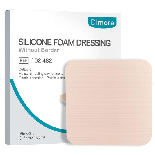 Dimora Silikon-Schaumverband ohne Rand – 6x6 Zoll, hoch saugfähige, selbstklebende Wundauflagen, schneidbar, für die Wundversorgung, 5er-Pack