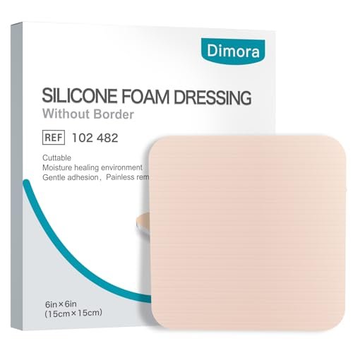Dimora Silikon-Schaumverband ohne Rand – 6x6 Zoll, hoch saugfähige, selbstklebende Wundauflagen, schneidbar, für die Wundversorgung, 5er-Pack