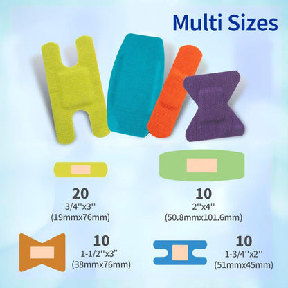 Ourmed Flexible Fabric-Bandagen mit nicht haftendem Pad, Latexfrei, Regenbogenfarben, selbstklebende Wundverbände für Schnitte, Schrammen, Blasen, verschiedene Größen, 50 Stück
