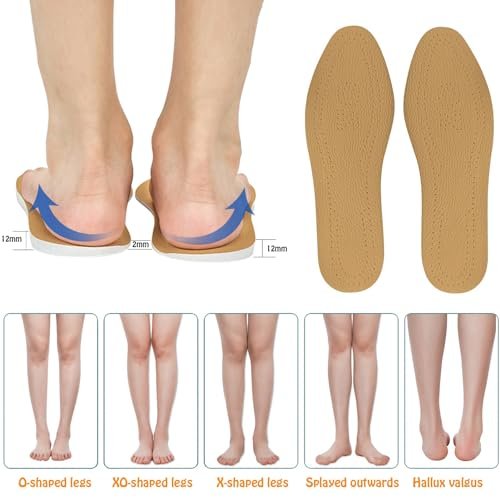 Supination Einlagen, O/X-Bein Korrektur Einlagen aus Braunem Kunstleder, für Fußausrichtung, Metatarsalgie, O-Beine, Haltungsverbesserung, für Damen und Herren (Farbe: Supination, Größe: 43/44)