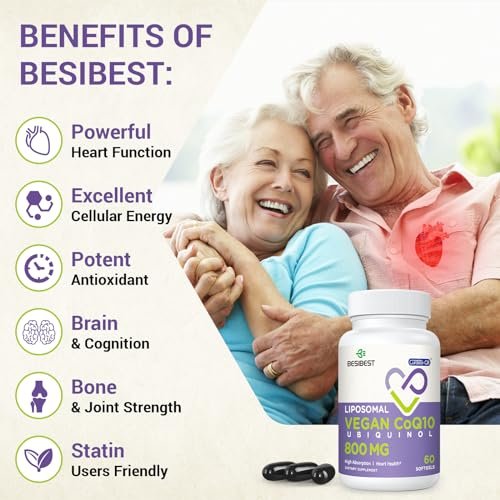 Liposomales Ubiquinol CoQ10 800 mg – Hochdosiertes, aktives Coenzym Q10 für Herz, Gehirn & Energie – 60 vegane Softgels