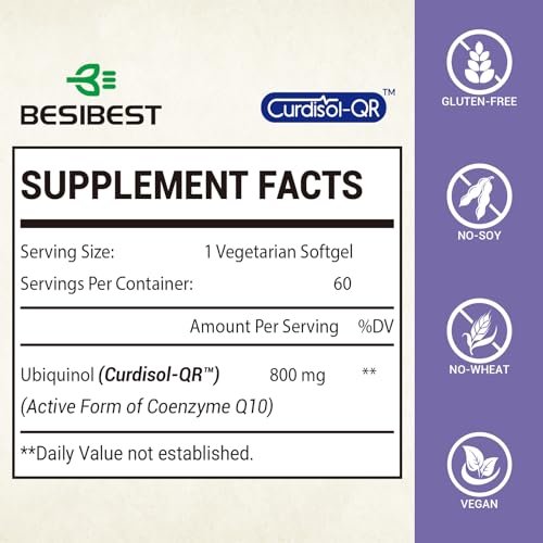 Liposomales Ubiquinol CoQ10 800 mg – Hochdosiertes, aktives Coenzym Q10 für Herz, Gehirn & Energie – 60 vegane Softgels