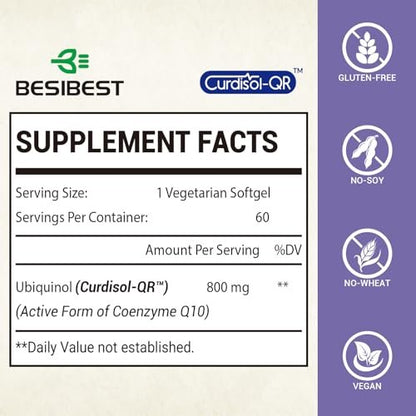 Liposomales Ubiquinol CoQ10 800 mg – Hochdosiertes, aktives Coenzym Q10 für Herz, Gehirn & Energie – 60 vegane Softgels