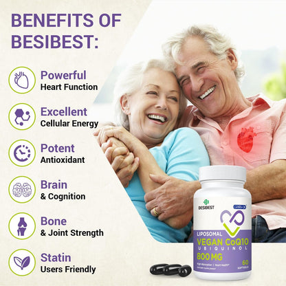 Liposomales Ubiquinol CoQ10 800 mg – Hochdosiertes, aktives Coenzym Q10 für Herz, Gehirn & Energie – 60 vegane Softgels