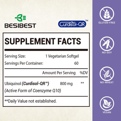 Liposomales Ubiquinol CoQ10 800 mg – Hochdosiertes, aktives Coenzym Q10 für Herz, Gehirn & Energie – 60 vegane Softgels